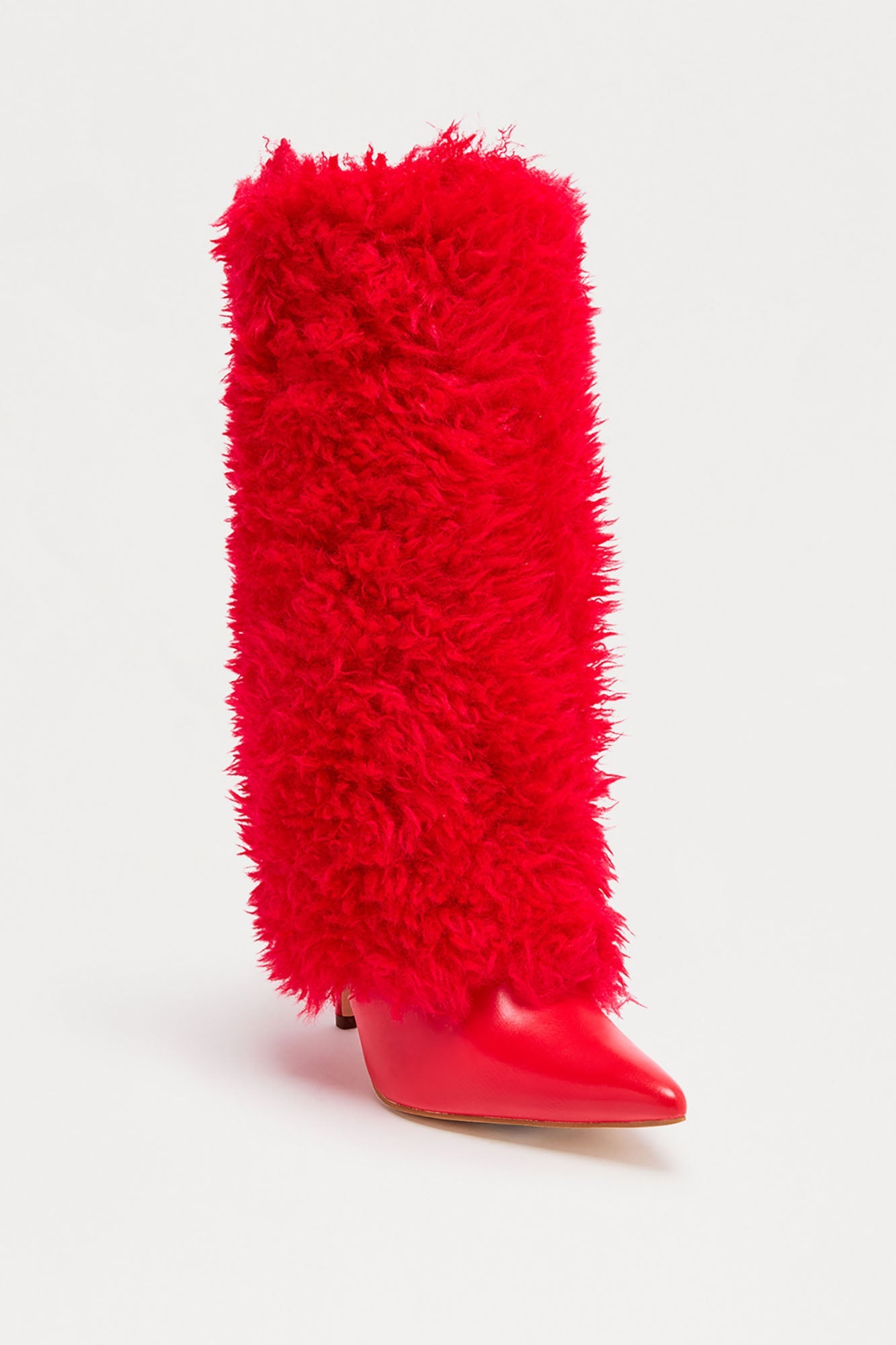 Winter Faux Fur Overlay Boots - Red