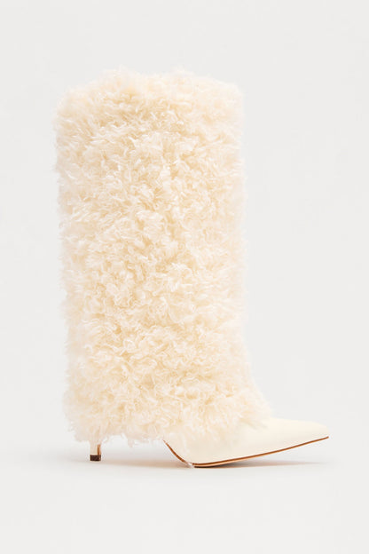 Winter Faux Fur Overlay Boots - Cream