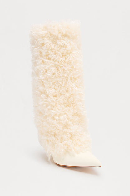 Winter Faux Fur Overlay Boots - Cream