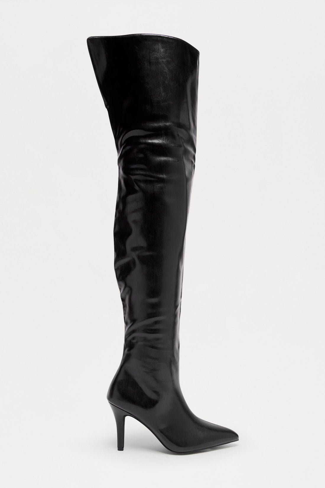 Rosalinda Faux Leather Thigh High Boots - Black
