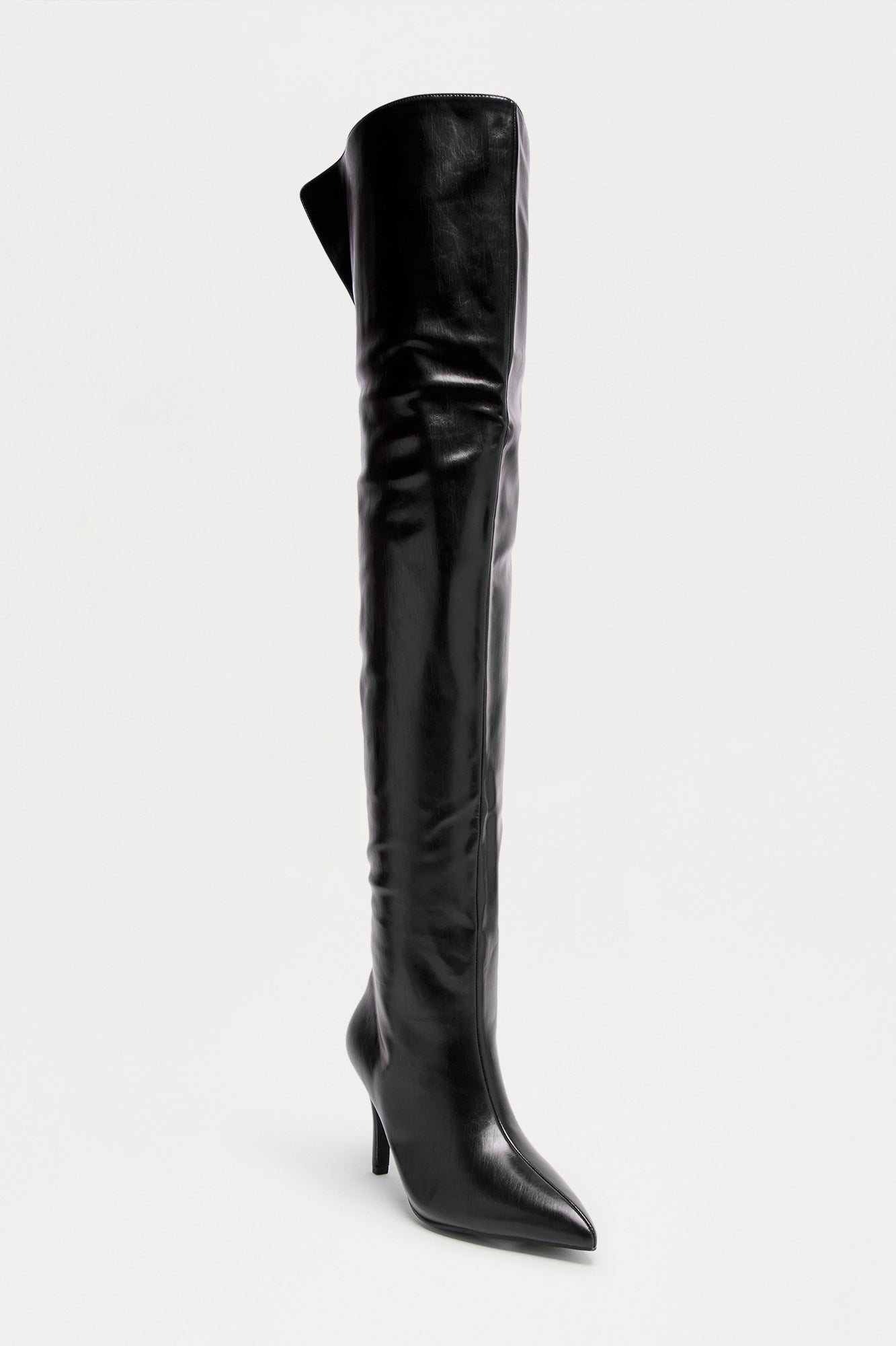 Rosalinda Faux Leather Thigh High Boots - Black