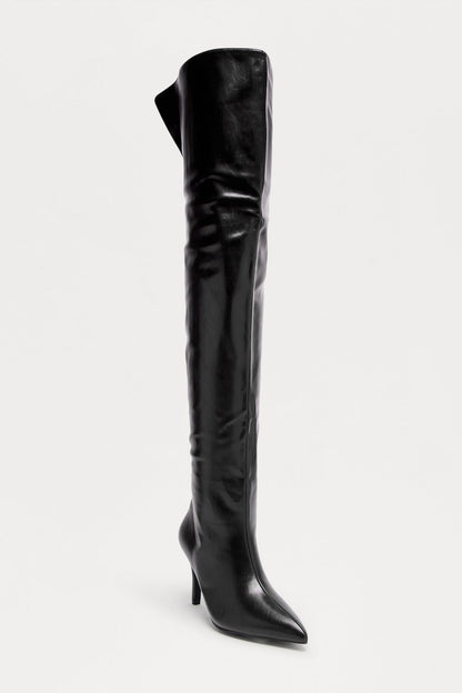 Rosalinda Faux Leather Thigh High Boots - Black