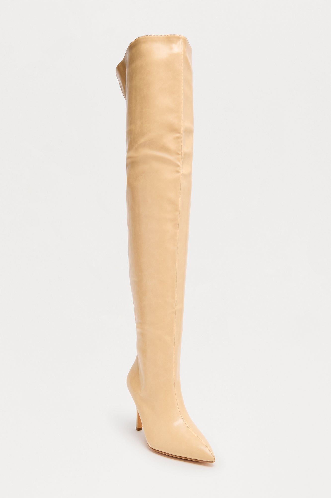 Rosalinda Faux Leather Thigh High Boots - Nude