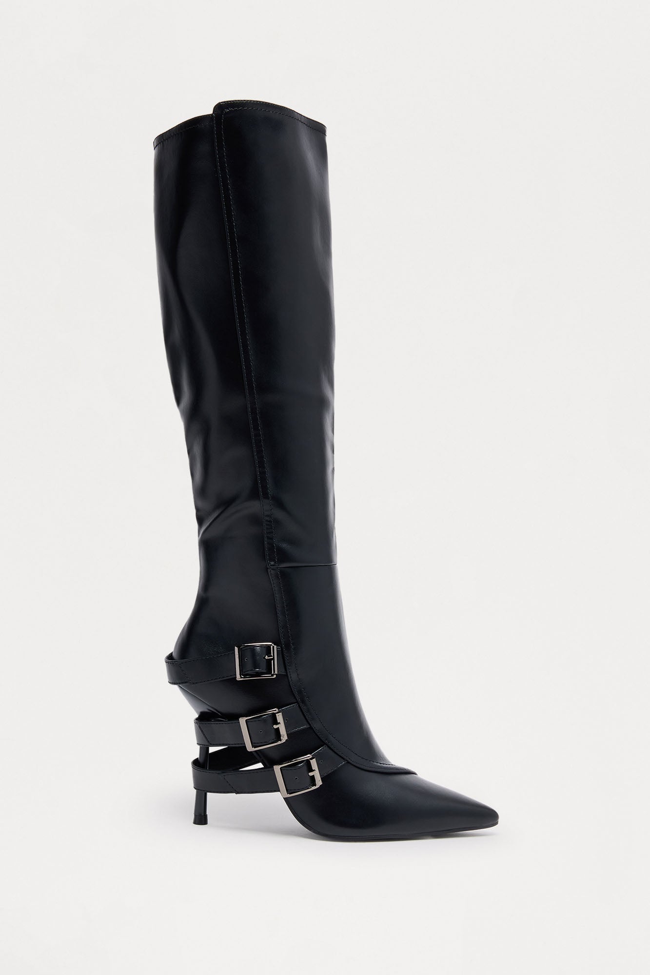 Jaidee Buckle Faux Leather Boots - Black