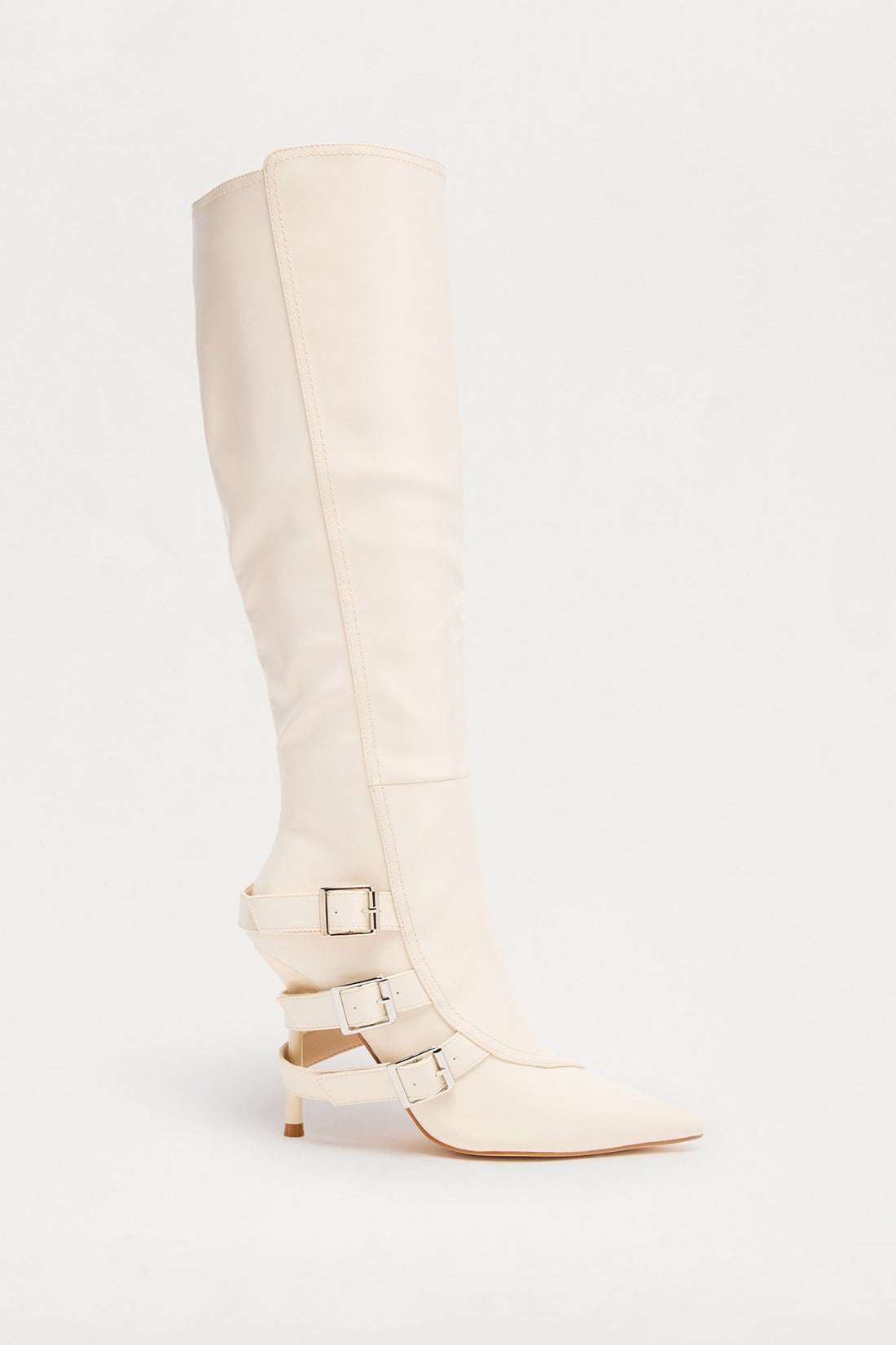 Jaidee Buckle Faux Leather Boots - Off White