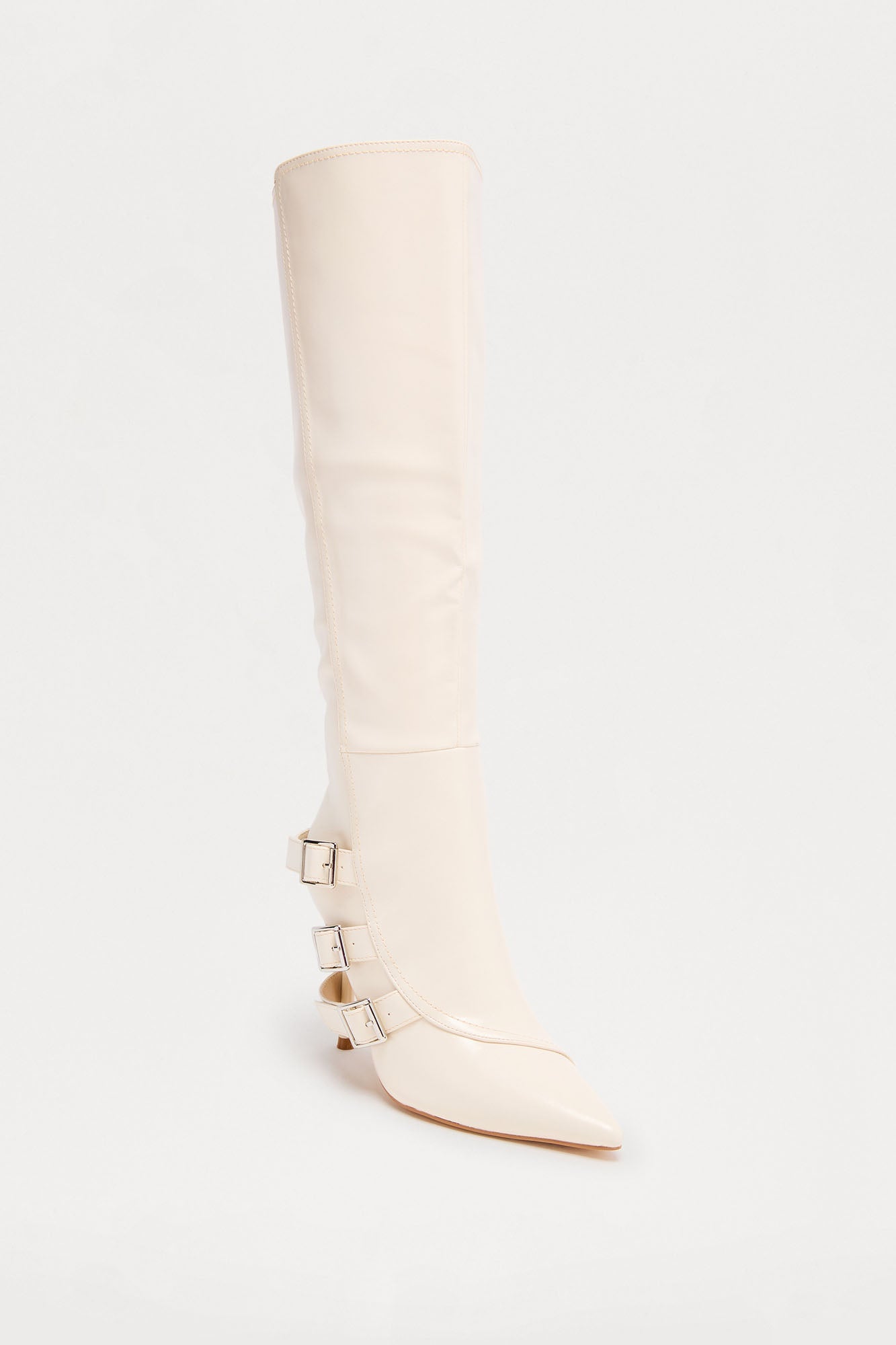 Jaidee Buckle Faux Leather Boots - Off White