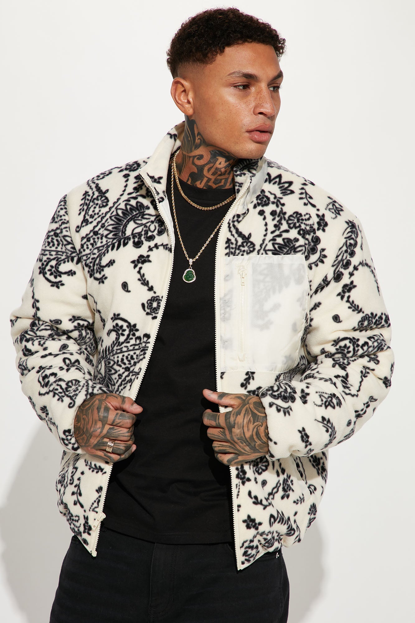 Going Up Paisley Printed Fleece Jacket - Cream/combo