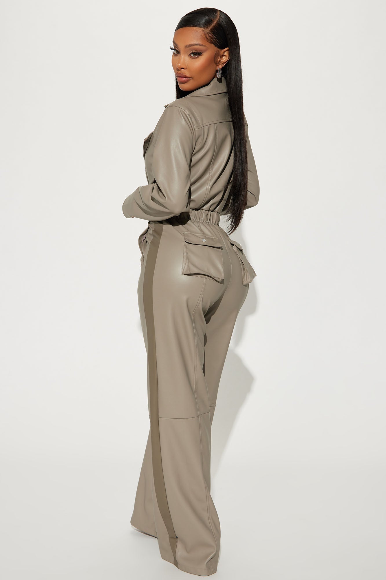 Downtown Gal Faux Leather Jumpsuit - Grey