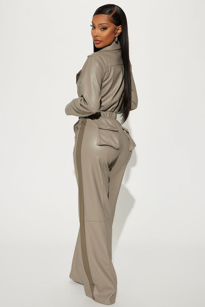 Downtown Gal Faux Leather Jumpsuit - Grey