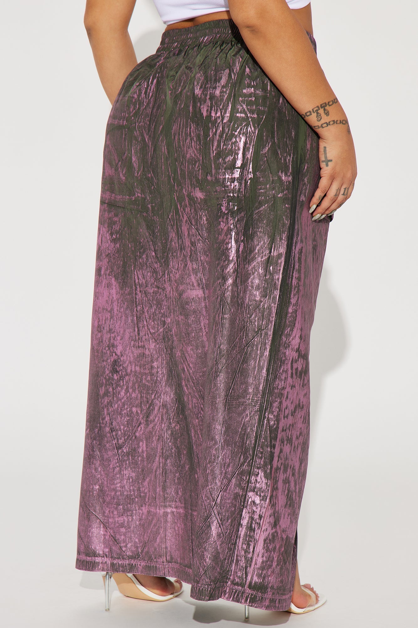Down And Dirty Metallic Foil Cargo Maxi Skirt - Green