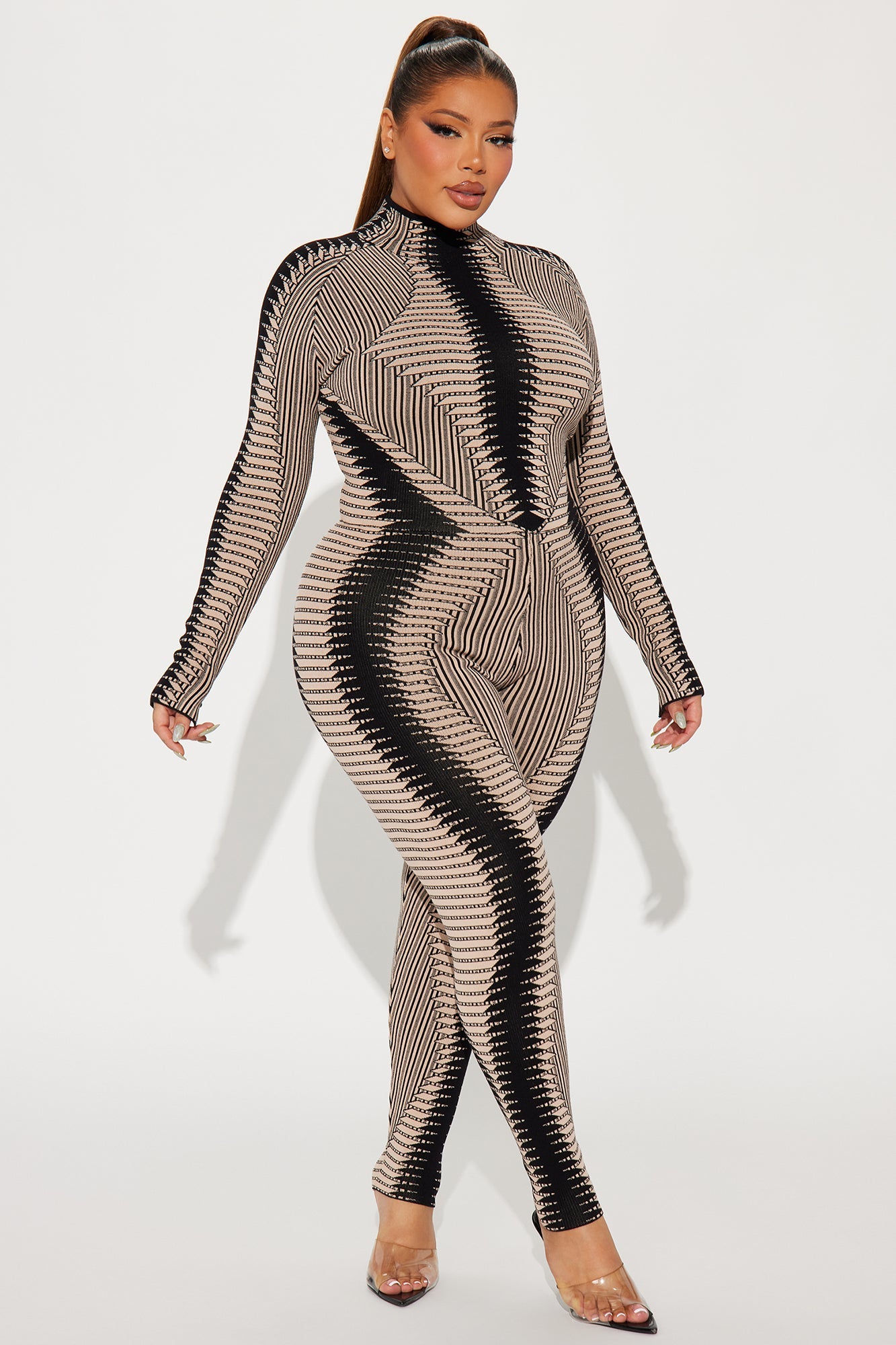 Fallen Angel Sweater Jumpsuit - Taupe/combo