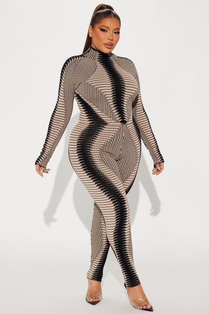 Fallen Angel Sweater Jumpsuit - Taupe/combo