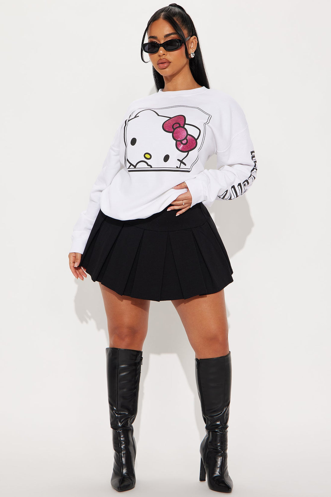 Hello Kitty Glitter Crew Neck Sweatshirt - White