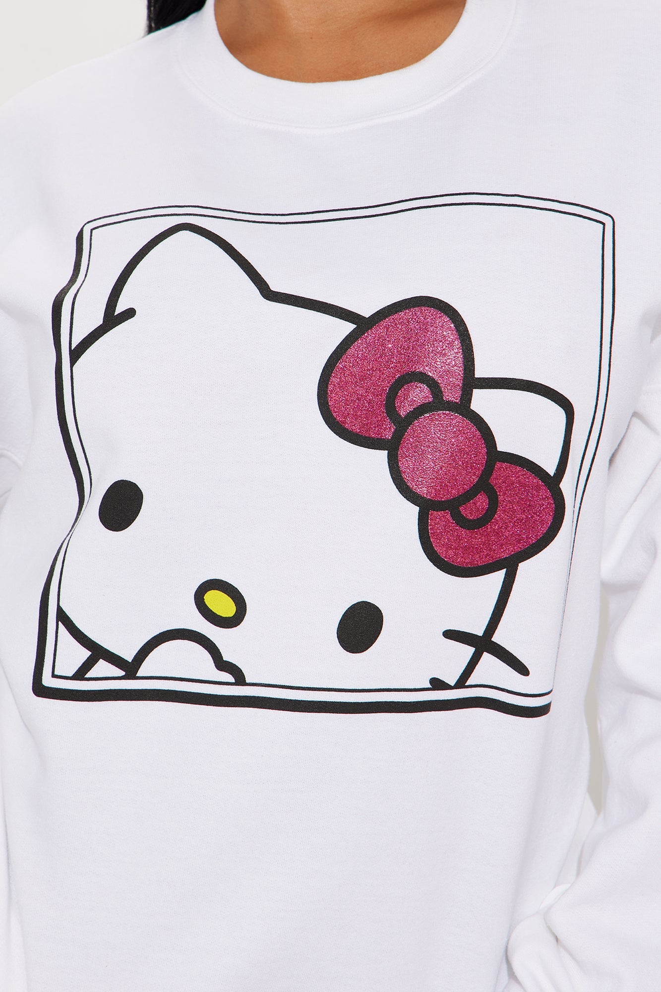 Hello Kitty Glitter Crew Neck Sweatshirt - White