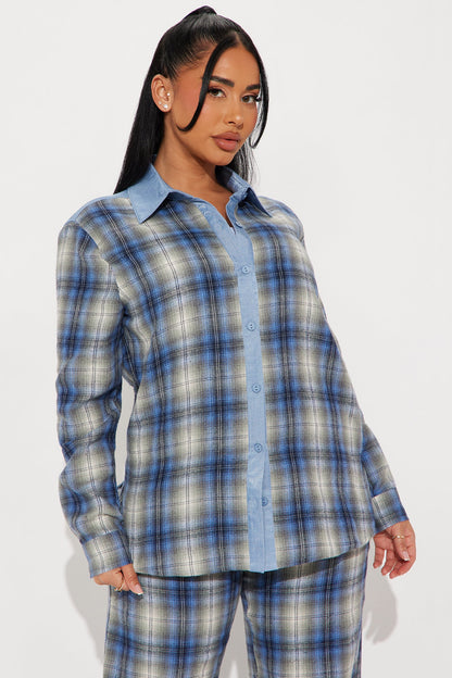 In the Mix Flannel Boxer Pant Set - Blue/combo