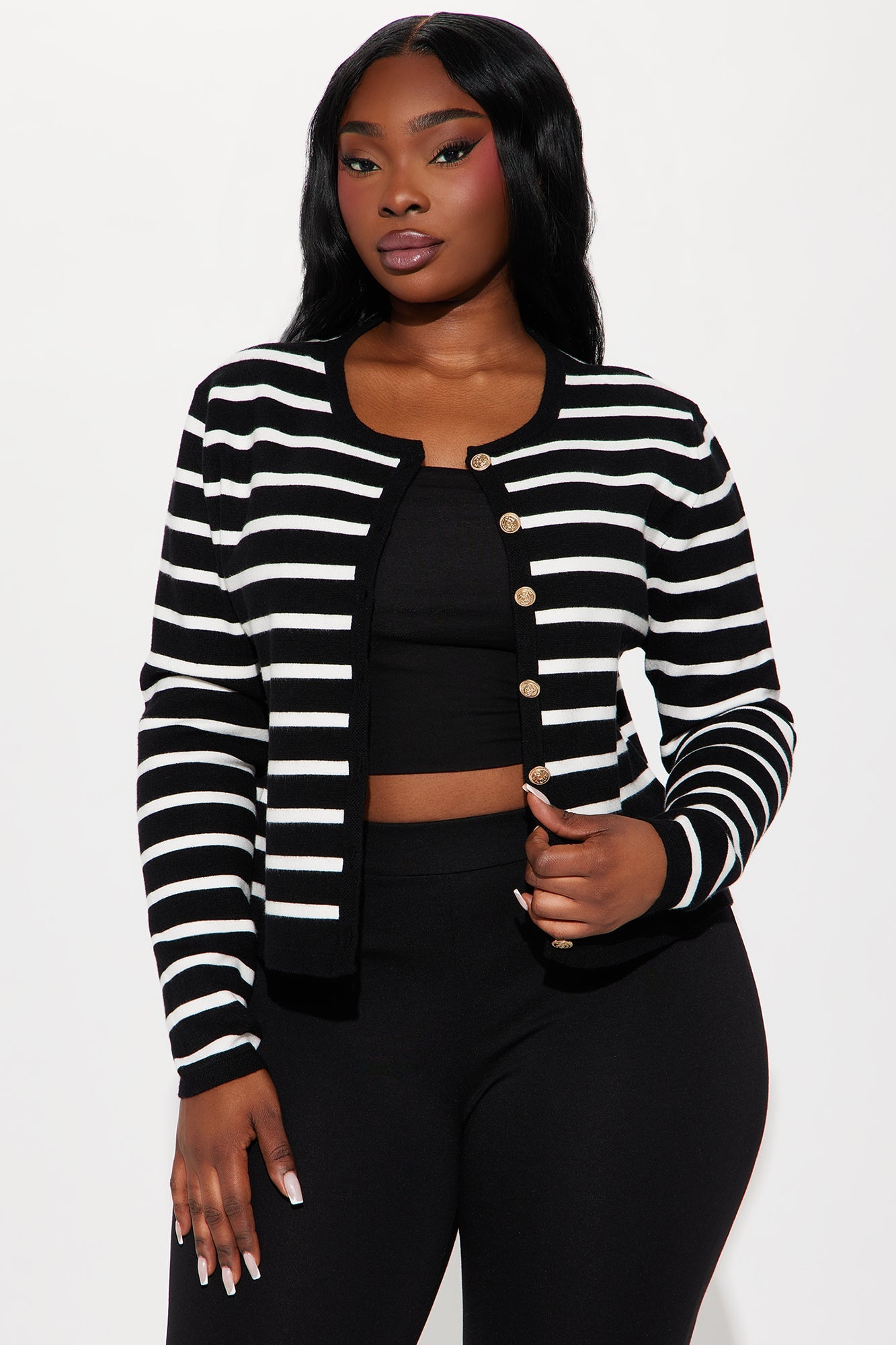 Elevated Chic Striped Cardigan - Black/White