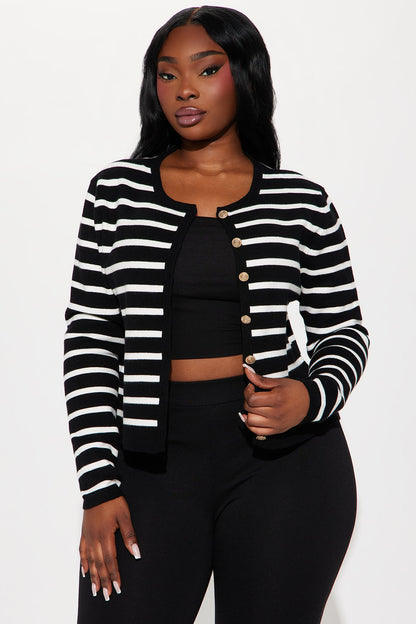 Elevated Chic Striped Cardigan - Black/White