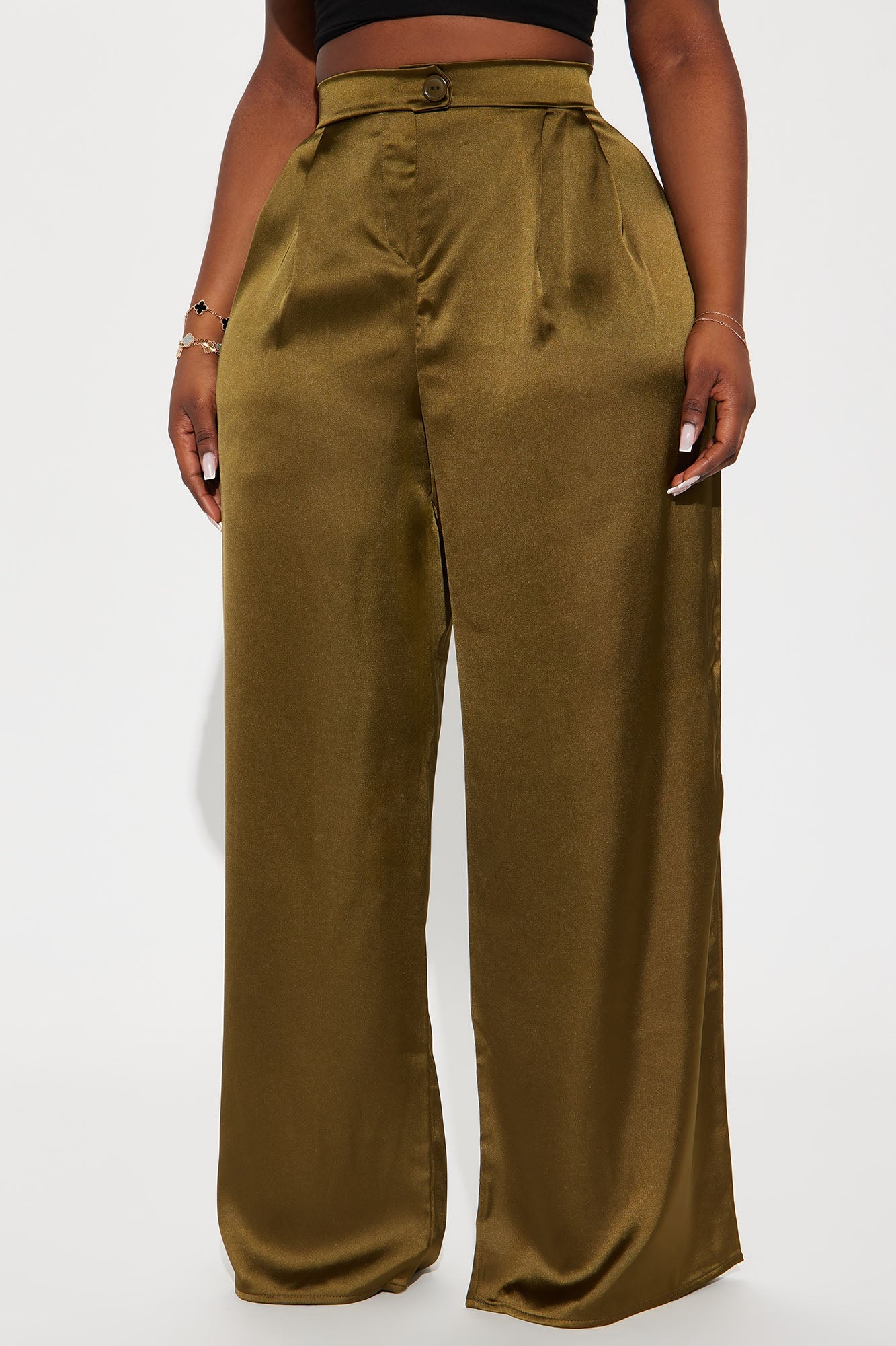 Tone It Down Satin Trouser - Olive