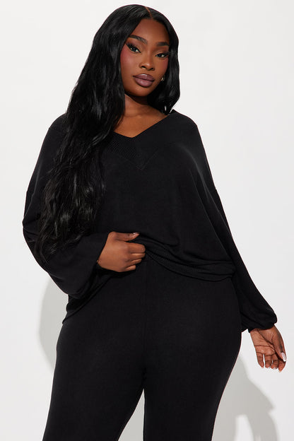 Simple Favor Hacci Flare Leg Pant Set - Black