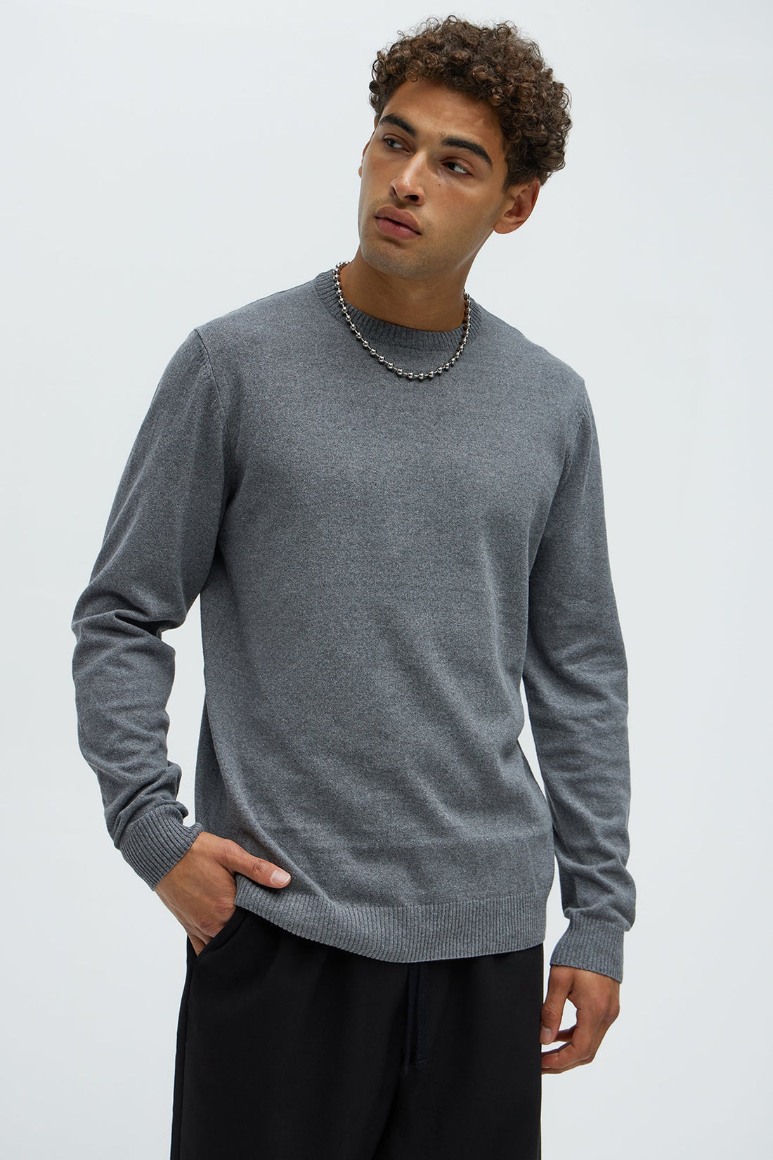 Cozy and Cool Crewneck Sweater - Heather Grey