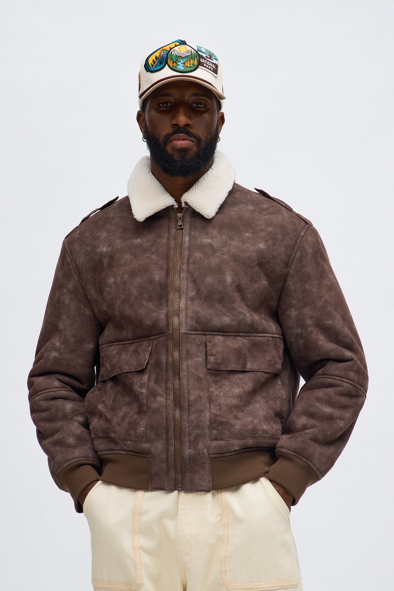 Sherpa Collared Aviator Jacket - Brown