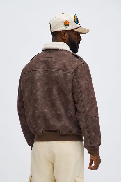 Sherpa Collared Aviator Jacket - Brown