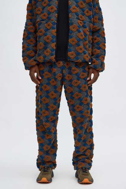 Straight Floral Sherpa Pant - Grey