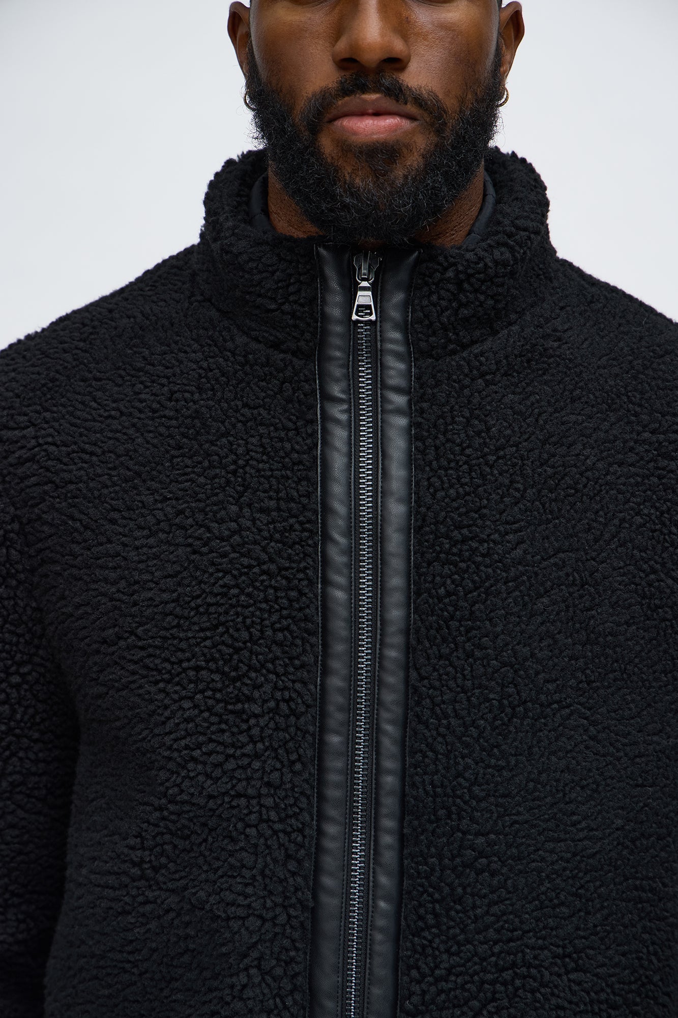 Textured Sherpa Trench Coat - Black