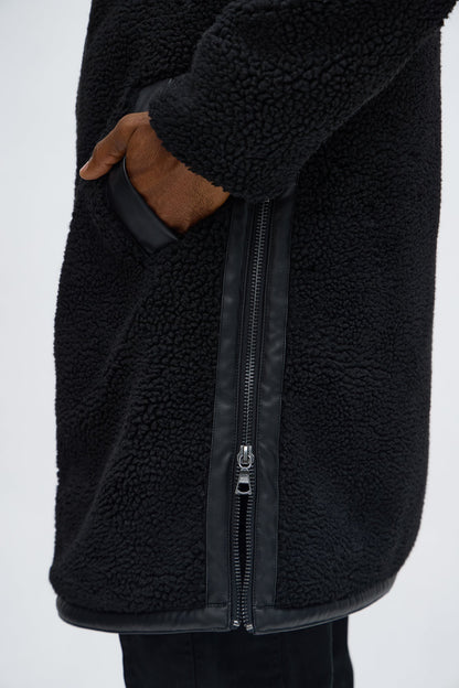Textured Sherpa Trench Coat - Black