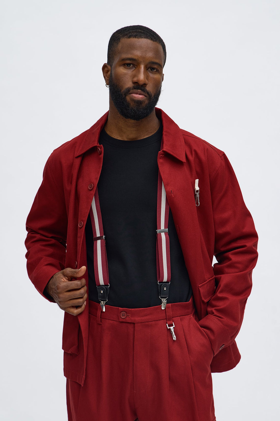 Contrast Stripe Stretch Fit Adjustable Suspenders - Burgundy/combo