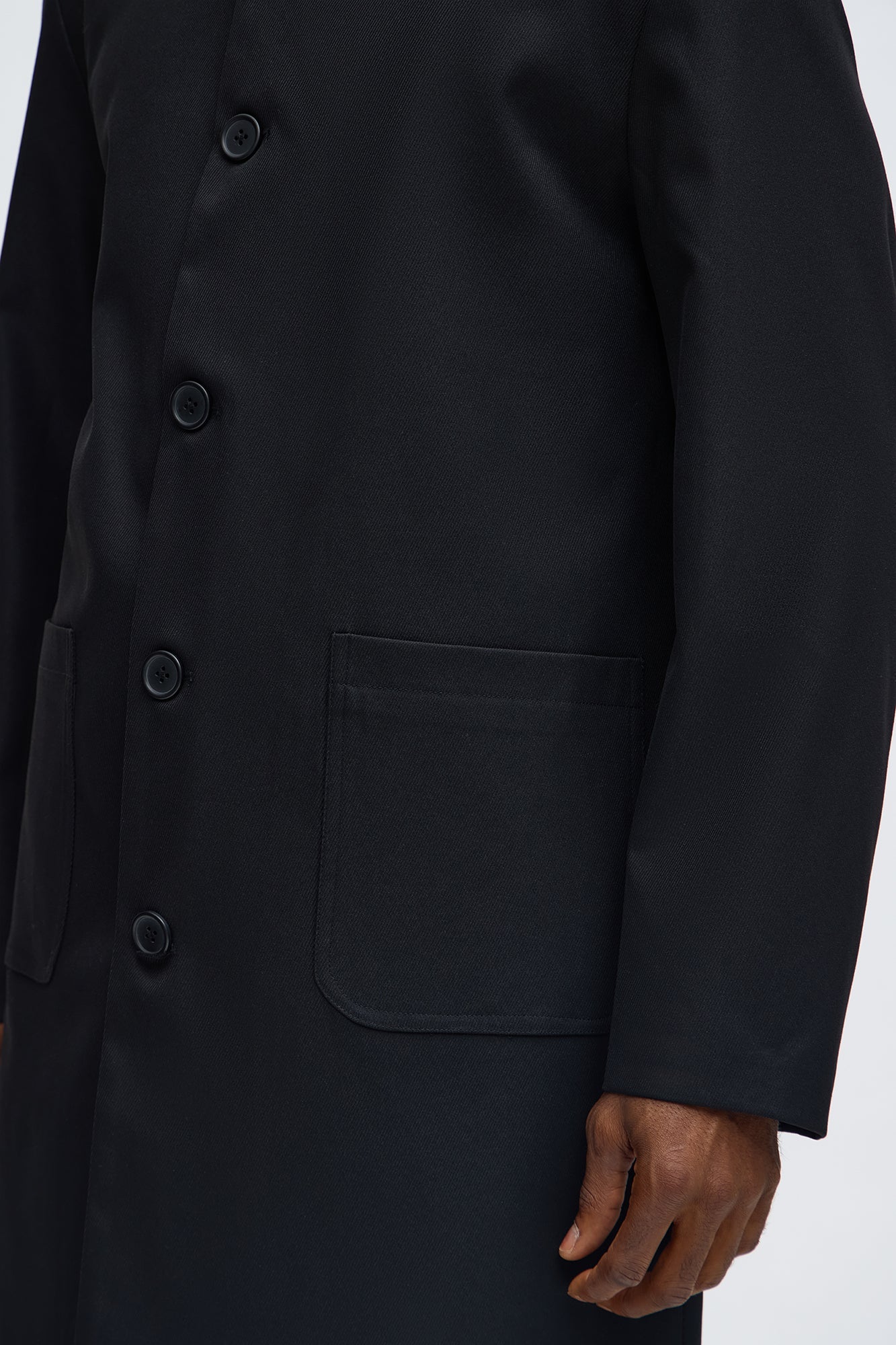 Hooded Ribbed Rain Coat - Black