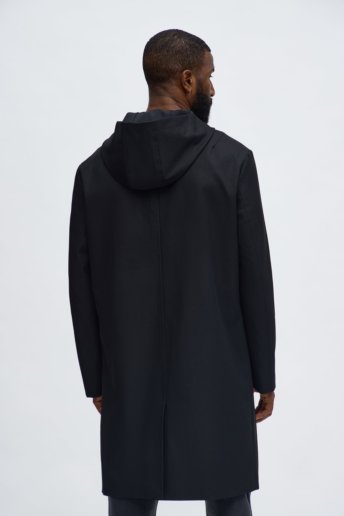 Hooded Ribbed Rain Coat - Black