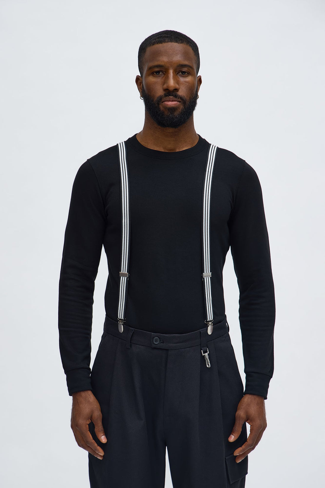 Striped Stretch Fit Adjustable Suspenders - Black/combo