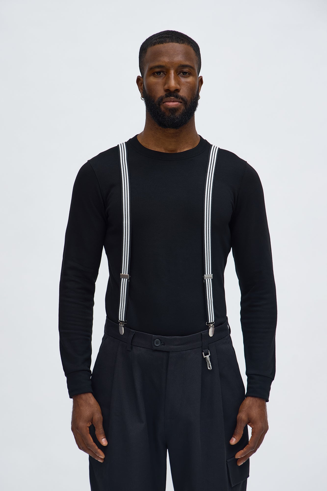 Striped Stretch Fit Adjustable Suspenders - Black/combo