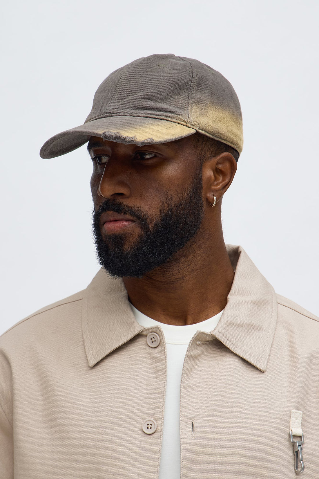 Bleached Denim Baseball Hat - Brown