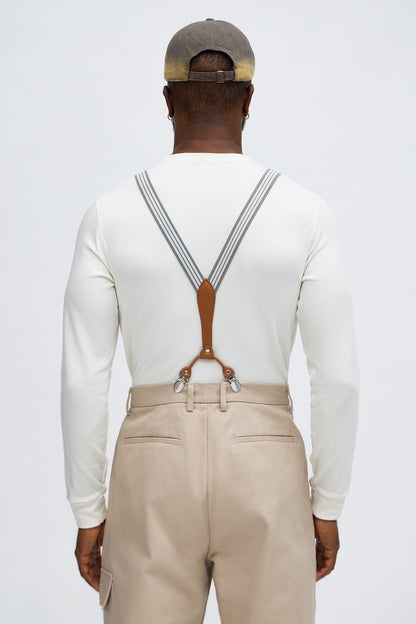 Striped Stretch Fit Adjustable Suspenders - Grey/combo