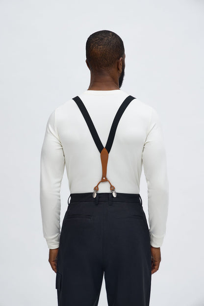 Solid Stretch Fit Adjustable Suspenders - Black