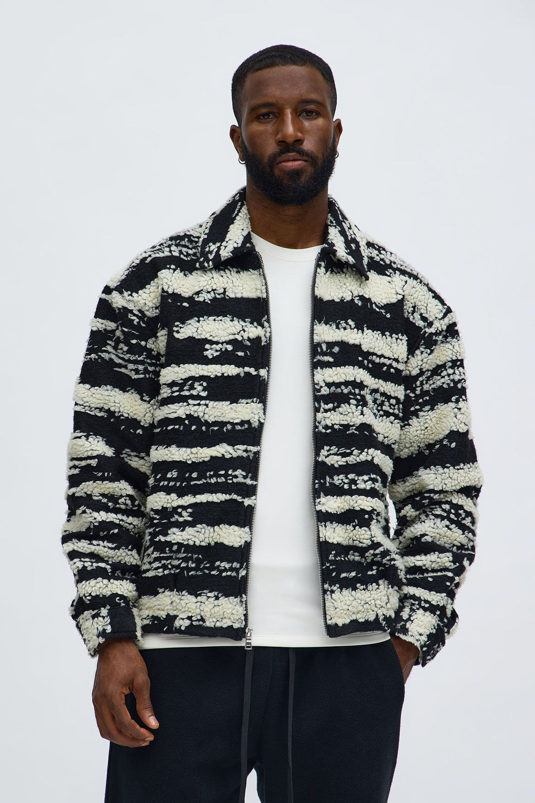 Relaxed Stay In Your Lane Sherpa Jacket - Black/combo