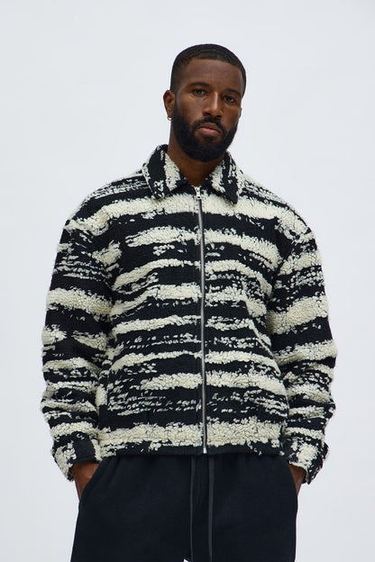 Relaxed Stay In Your Lane Sherpa Jacket - Black/combo
