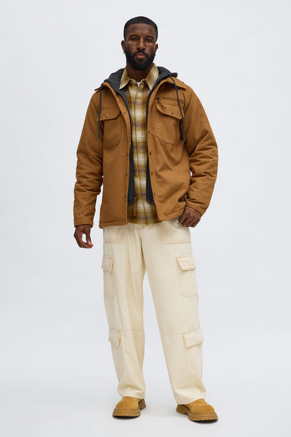 Hooded Rugged Canvas Work Jacket - Brown