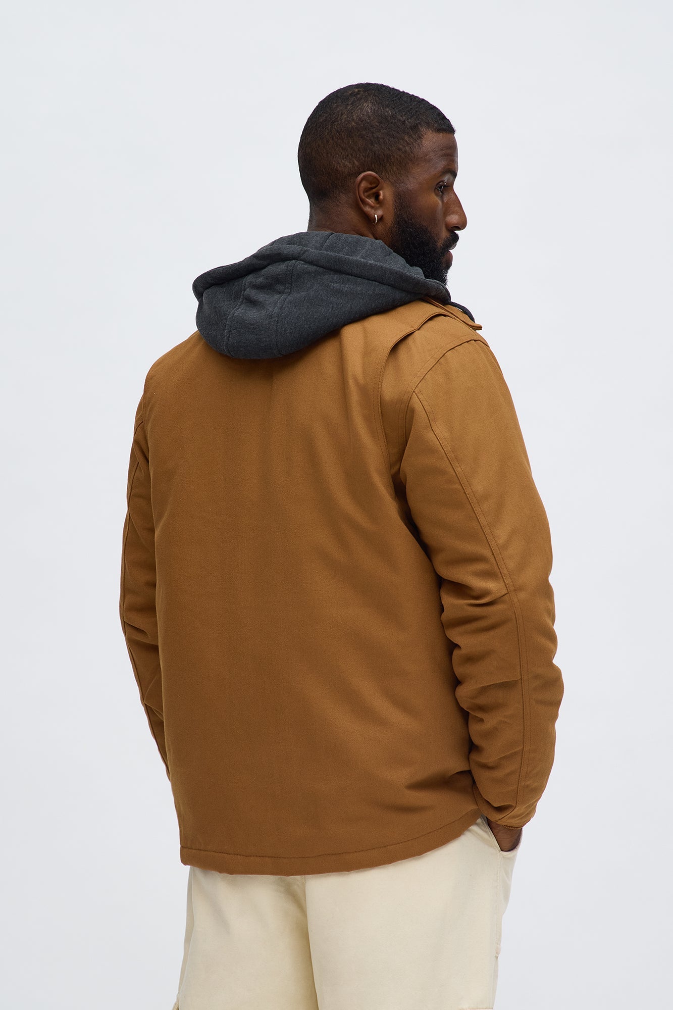 Hooded Rugged Canvas Work Jacket - Brown