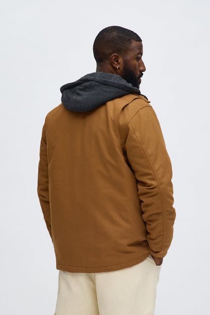 Hooded Rugged Canvas Work Jacket - Brown