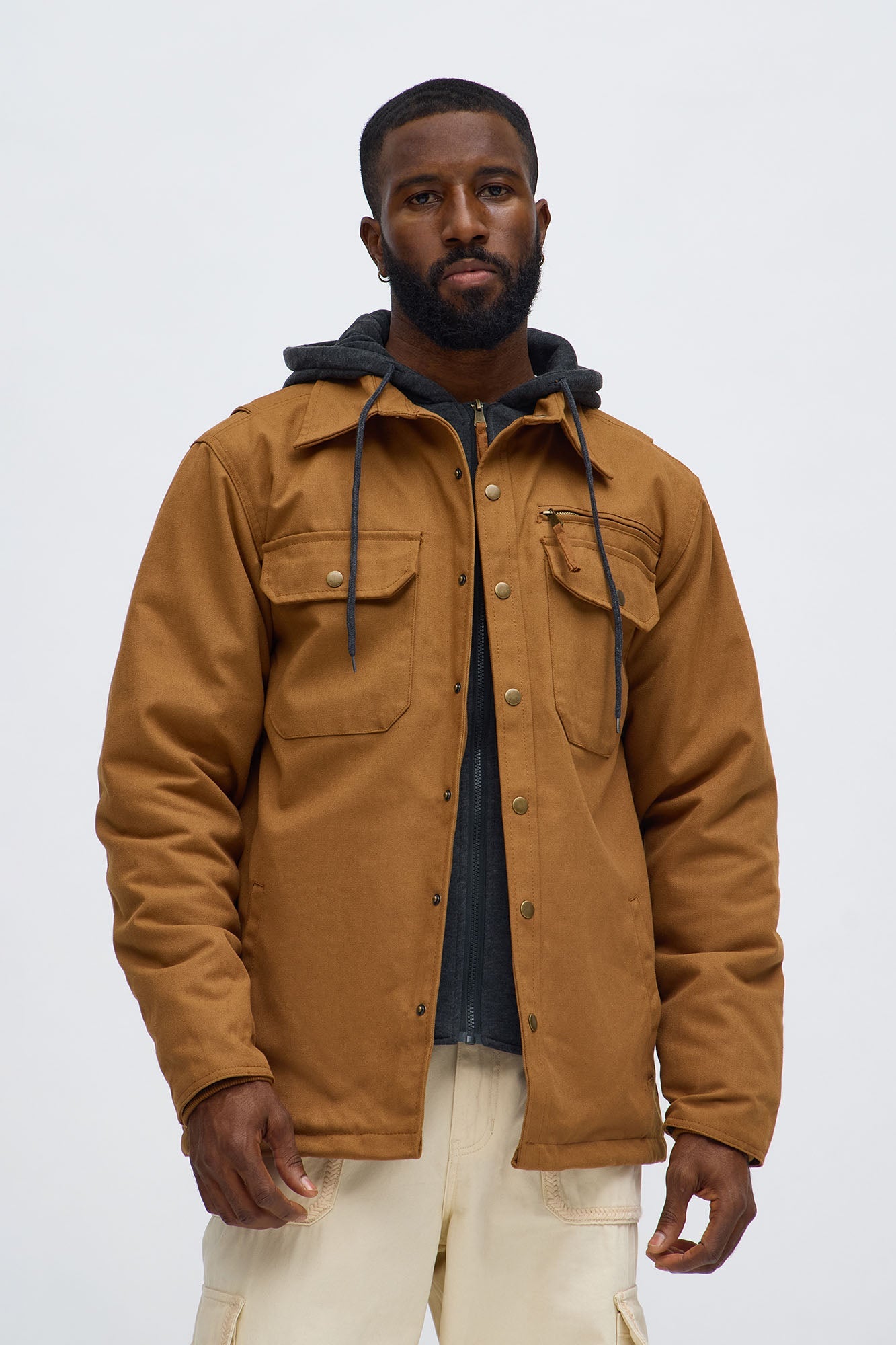 Hooded Rugged Canvas Work Jacket - Brown