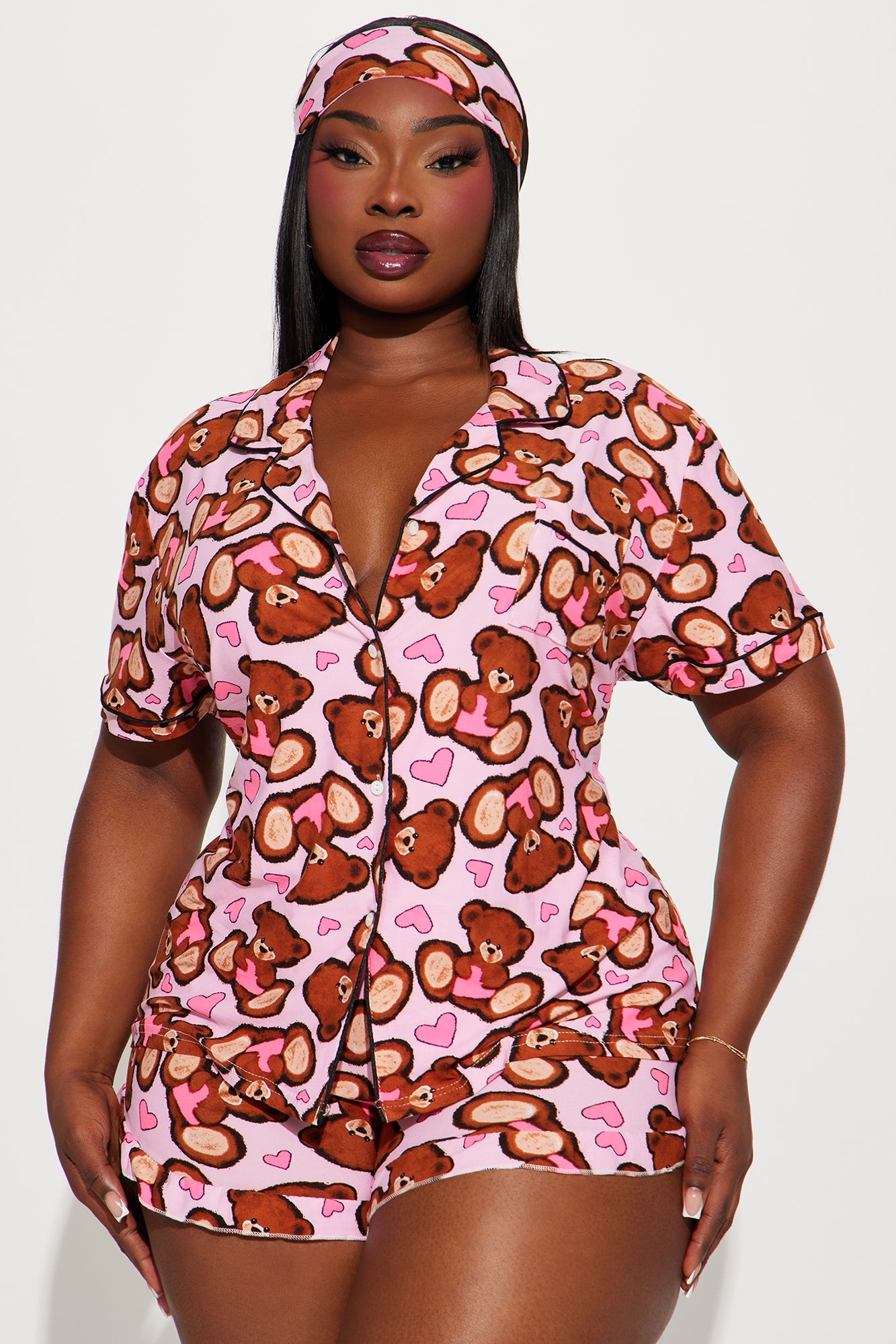 Love This Bed 3 Piece PJ Short Set - Pink/combo