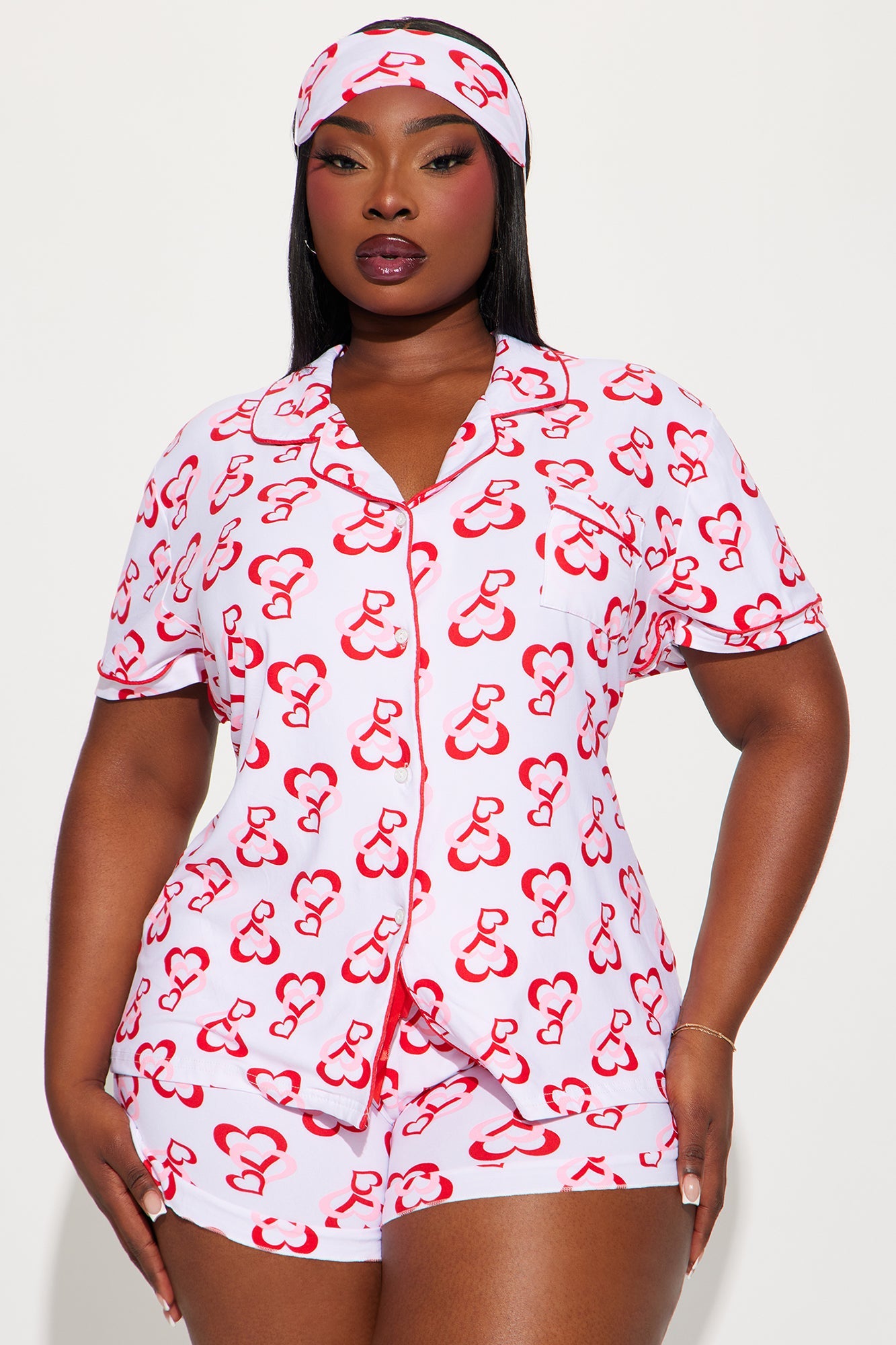 Love This Bed 3 Piece PJ Short Set - Red/White