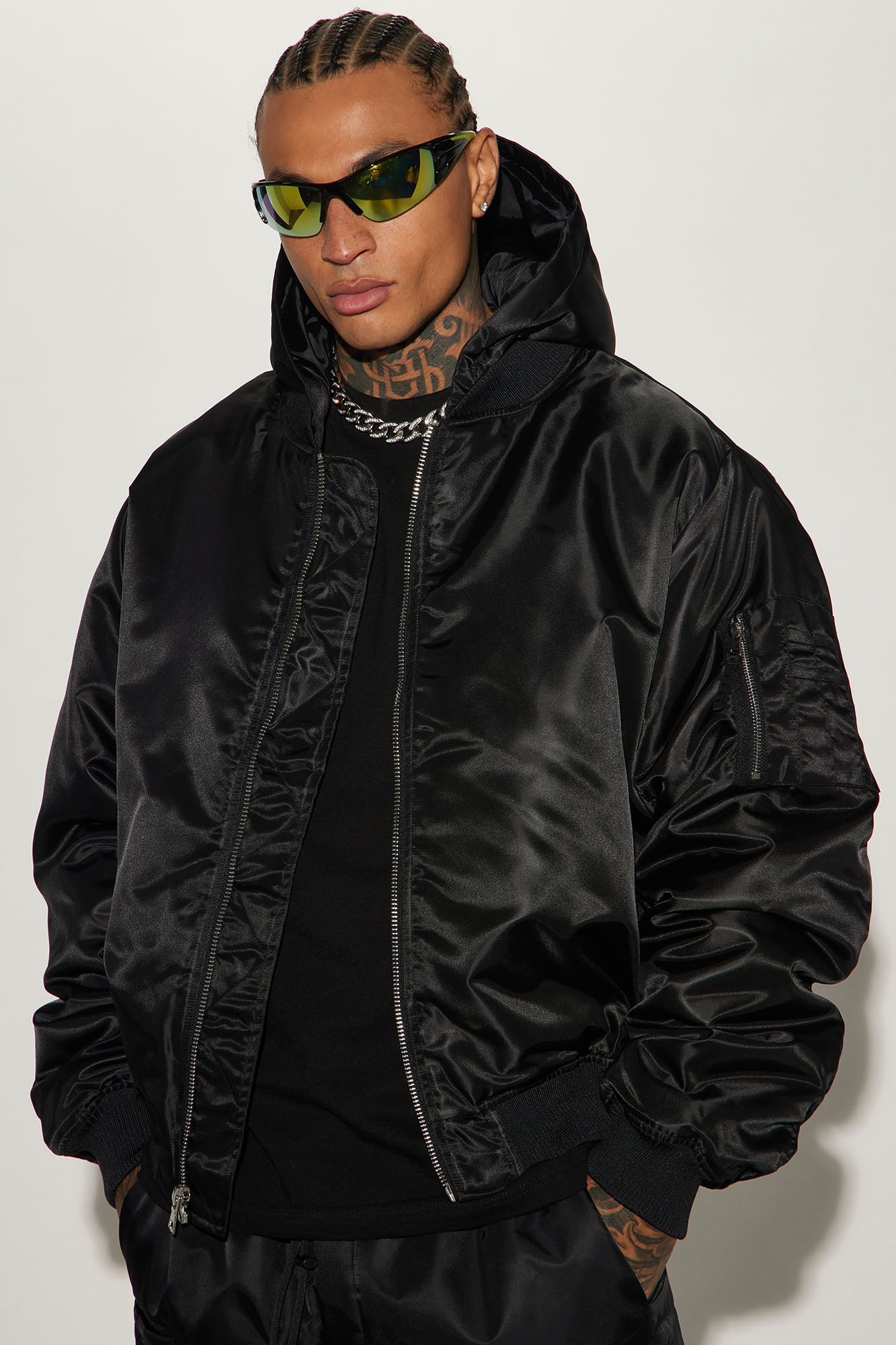 Pecos Hooded Bomber Jacket - Black