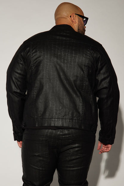 Rebel Like Me Pattern Waxed Trucker Jacket - Black