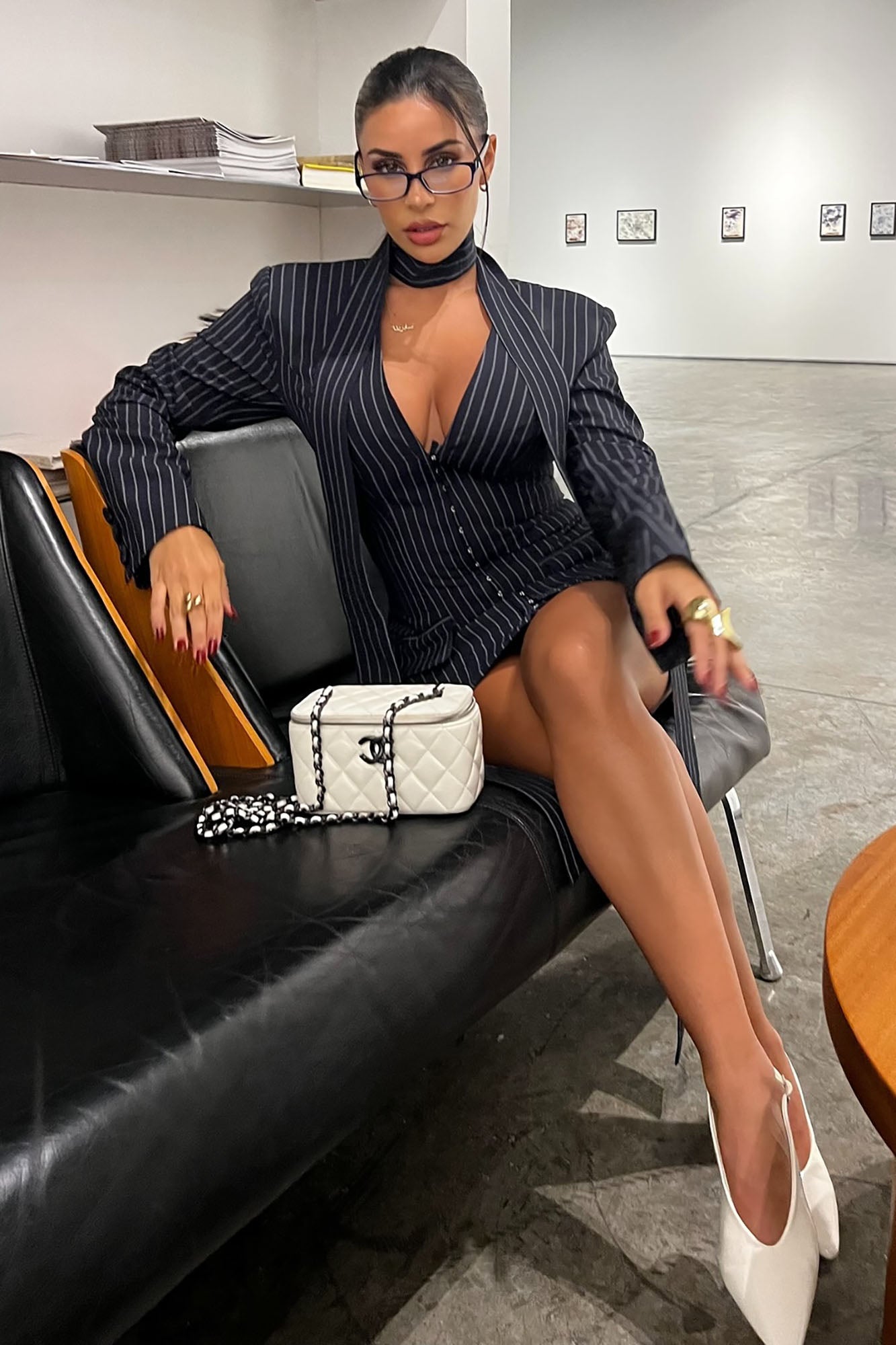 Aniyah Pinstripe Blazer Mini Dress - Navy/combo