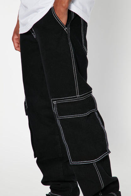 Contrast Lining Carpenter Straight Jeans - Black