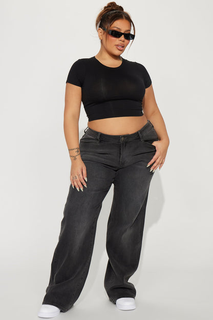 Lost As Always Stretch Baggy Jeans - Black Wash